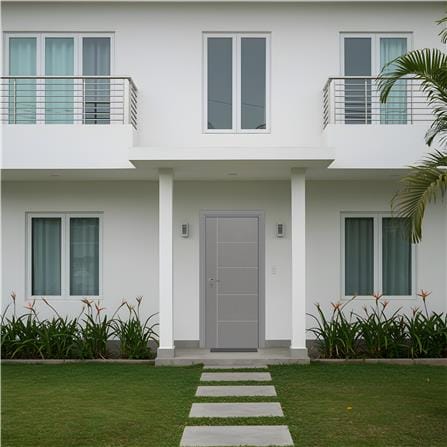 ประตูภายนอก UPVC เจาะลูกบิด MODERNWOOD MWNR004 80x200 ซม. สีเทา_2
