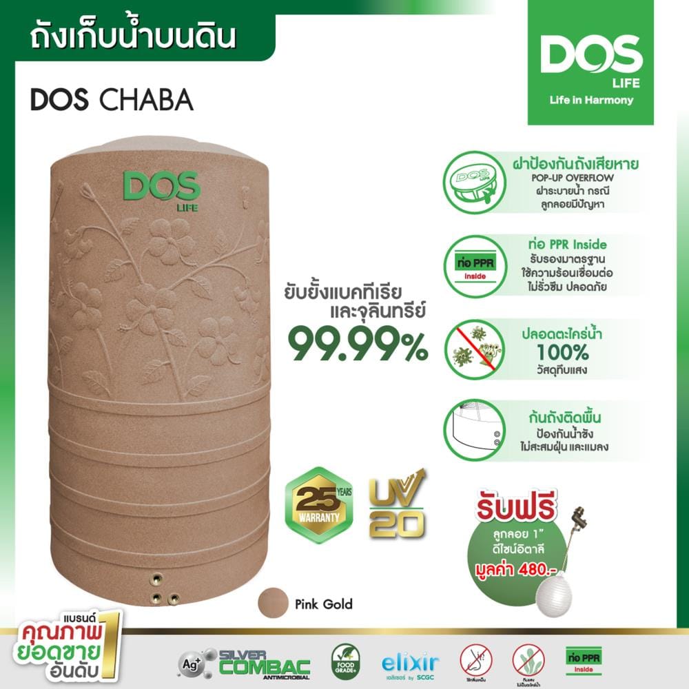 ถังเก็บน้ำ DOS CHABA NANO 1500 ลิตร สี PINK GOLD