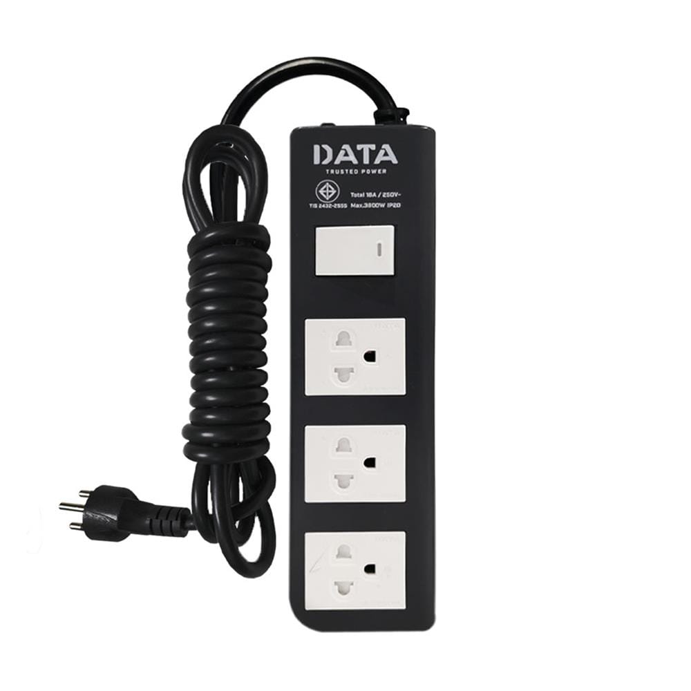 รางปลั๊กไฟ 3ช่อง 1สวิตช์ DATA APDW3235 16 แอมป์ 3 ม. สีดำ