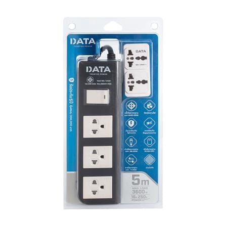 รางปลั๊กไฟ 3ช่อง 1สวิตช์ DATA APDW323 16 แอมป์ 5 ม. สีดำ_1