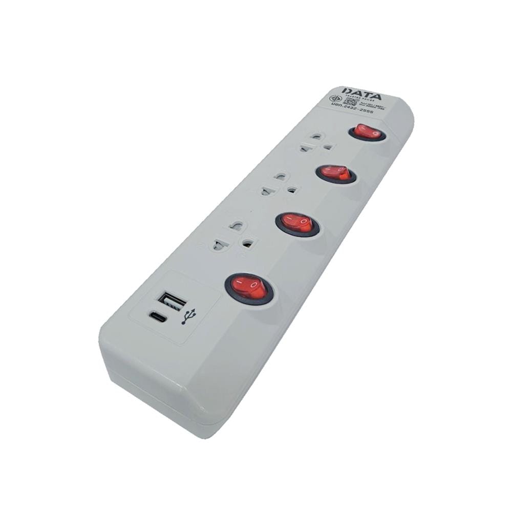 รางปลั๊กไฟ 3 ช่อง 4 สวิตช์ 2 USB DATA HMW4236 3 ม. สีเทา