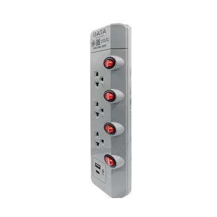 รางปลั๊กไฟ 3 ช่อง 4 สวิตช์ 2 USB DATA HMW4236 3 ม. สีเทา_1
