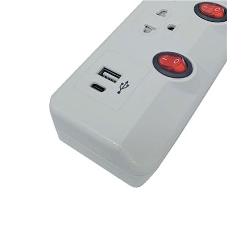 รางปลั๊กไฟ 3 ช่อง 4 สวิตช์ 2 USB DATA HMW4236 3 ม. สีเทา_4