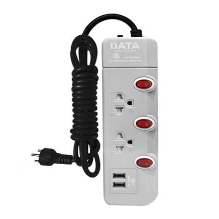 รางปลั๊กไฟ 2ช่อง 3สวิตช์ 2USB DATA HMW3226 3 ม. สีเทา