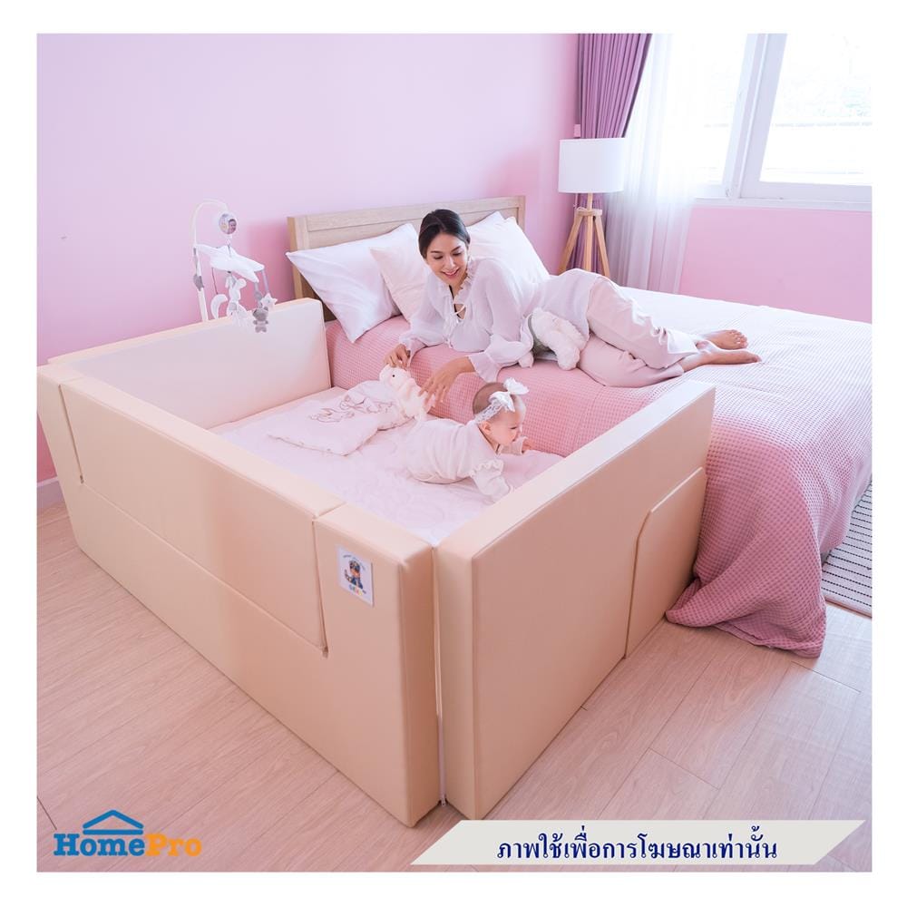 คอกกั้นเด็ก GEKO 5 ฟุต หนัง PU สีเทา/ขาว