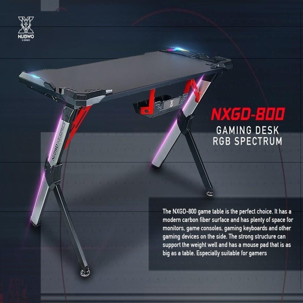 โต๊ะเกมมิ่ง NUBWO NXGD-800 RGB สีดำ