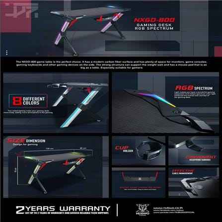 โต๊ะเกมมิ่ง NUBWO NXGD-800 RGB สีดำ_3
