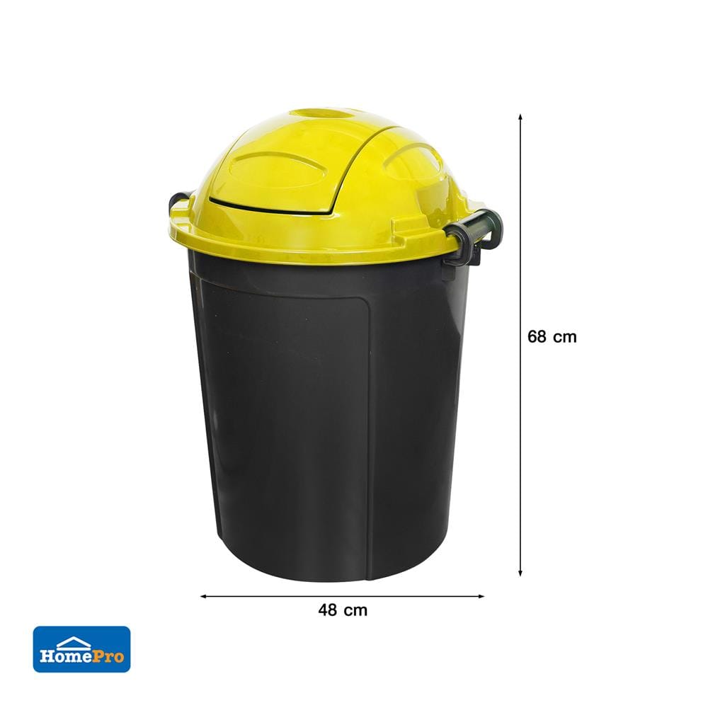 ถังขยะกลมฝาสวิง ME LIVING DUST 62 ลิตร สีดำฝาเหลือง