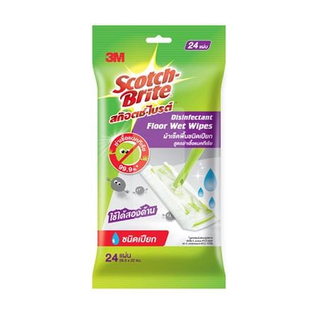 ผ้าถูพื้นแบบเปียก SCOTCH-BRITE สูตรฆ่าเชื้อแบคทีเรีย 28.5x22 ซม. สีขาว