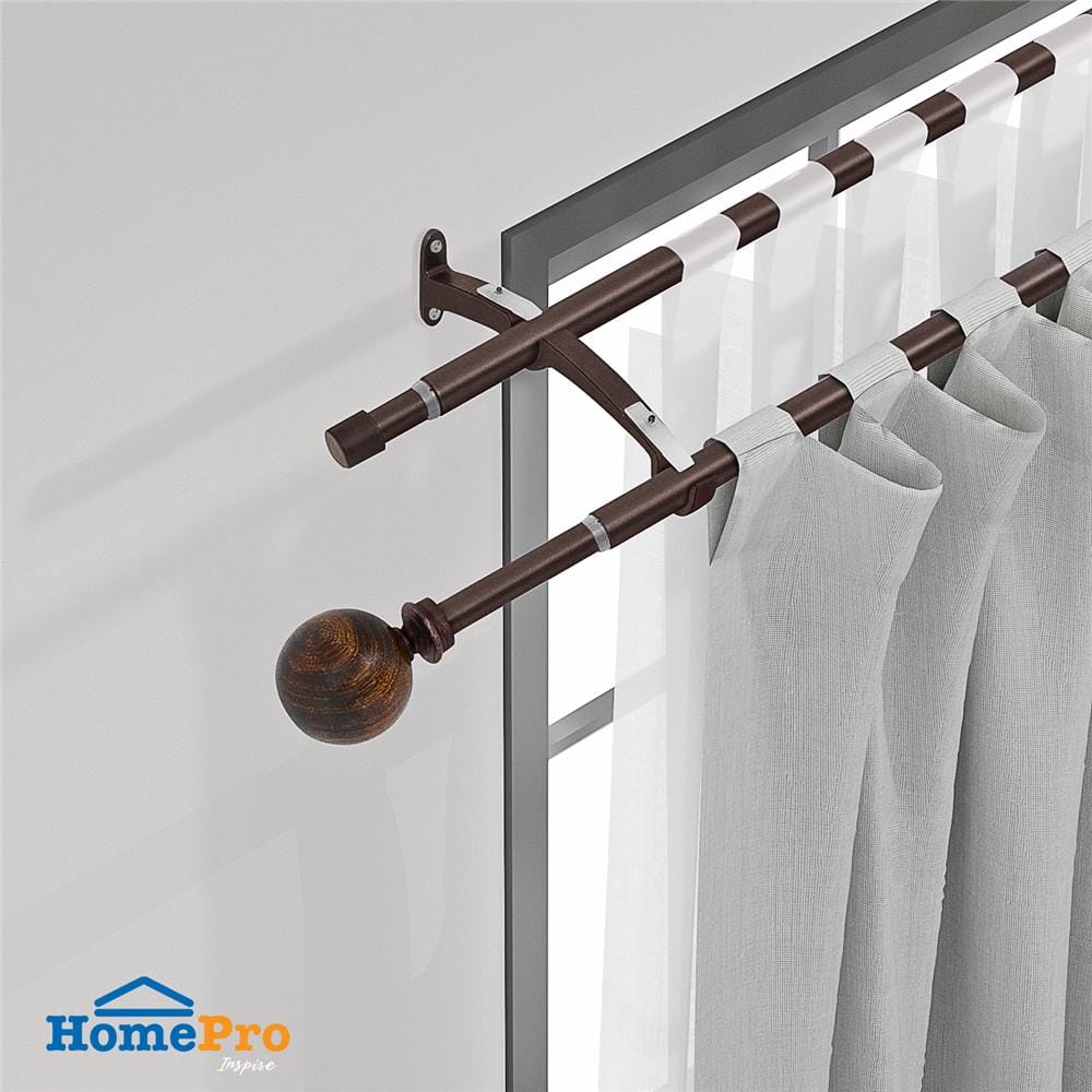 ราง 2 ชั้น ยืดหด HOME LIVING STYLE WOOD BALL 180-310 ซม. สีน้ำตาล