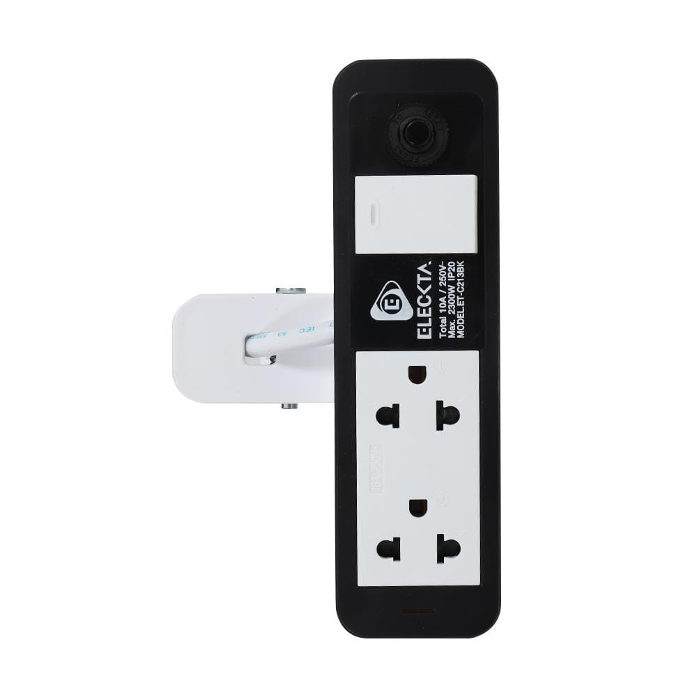 รางปลั๊กไฟ 2 ช่อง 1 สวิตช์ แคลมป์ ELECKTA ET-C213BK 3 เมตร สีขาว/ดำ_1