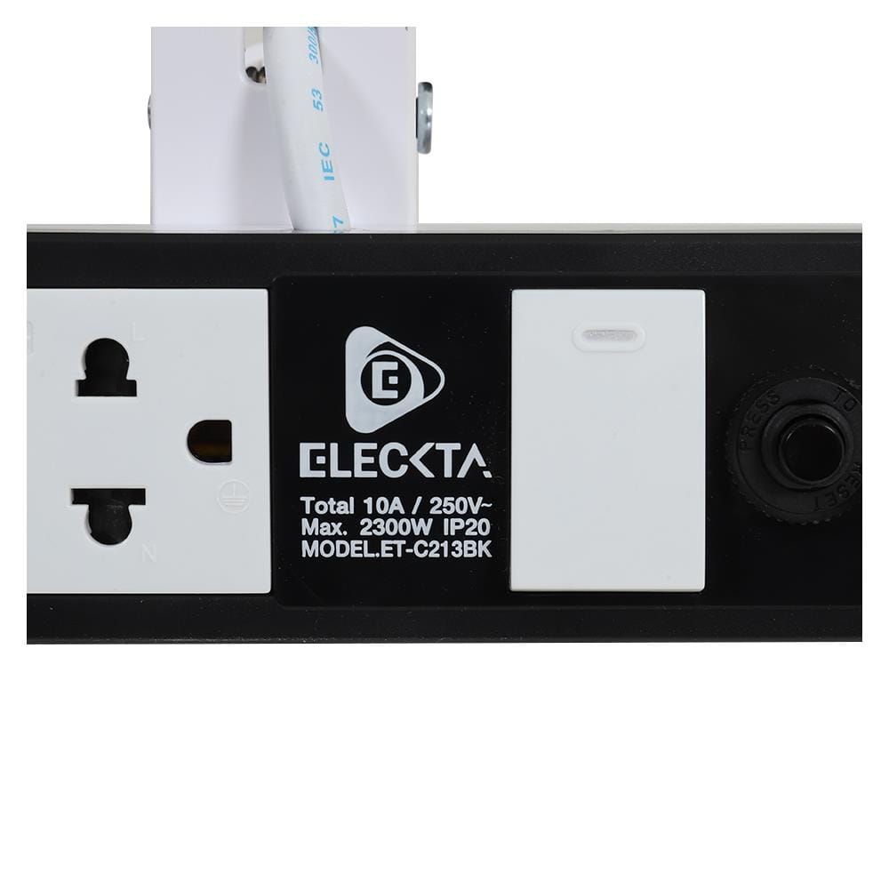 รางปลั๊กไฟ 2 ช่อง 1 สวิตช์ แคลมป์ ELECKTA ET-C213BK 3 เมตร สีขาว/ดำ