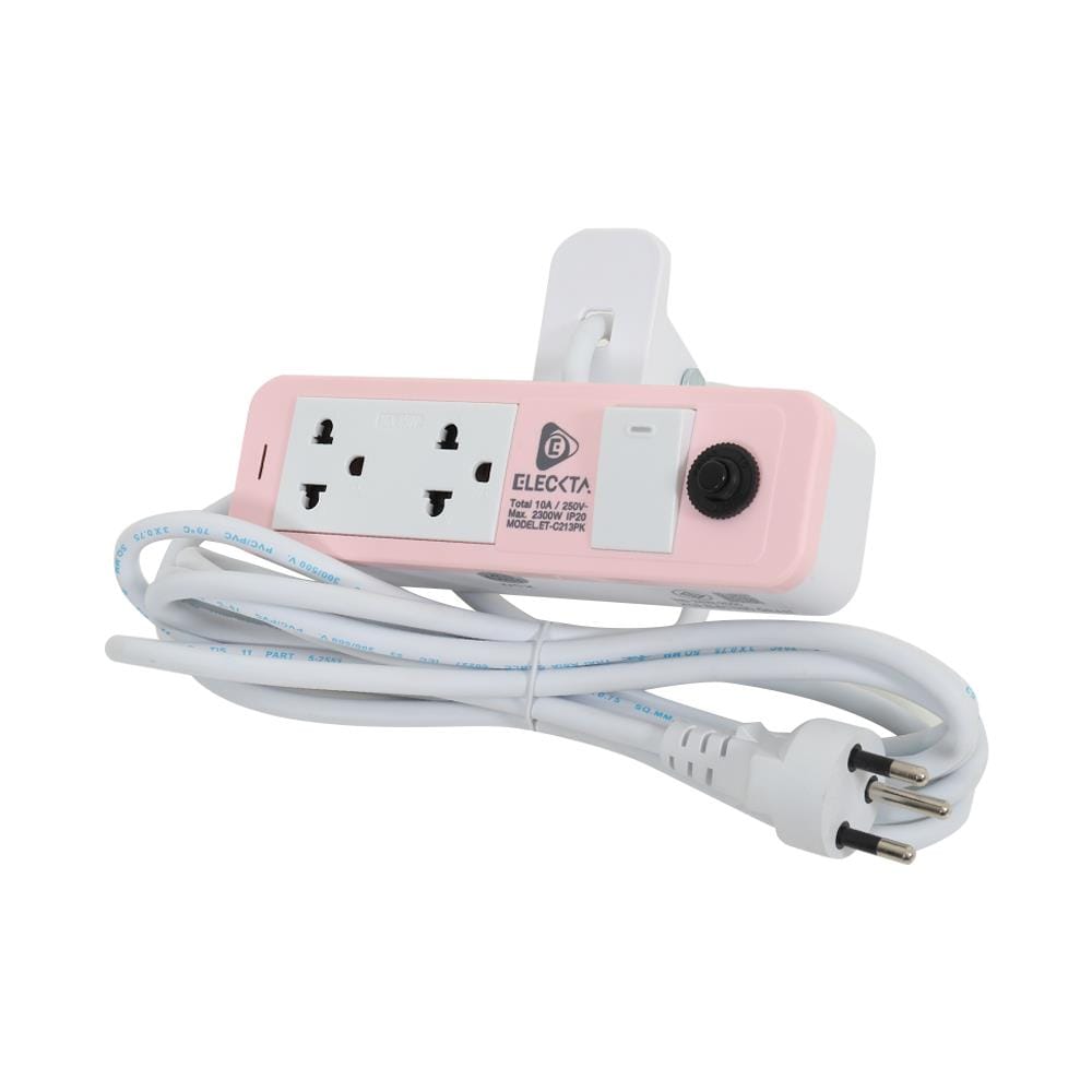 รางปลั๊กไฟ 2 ช่อง 1 สวิตช์ แคลมป์ ELECKTA ET-C213PK 3 เมตร สีขาว/ชมพู