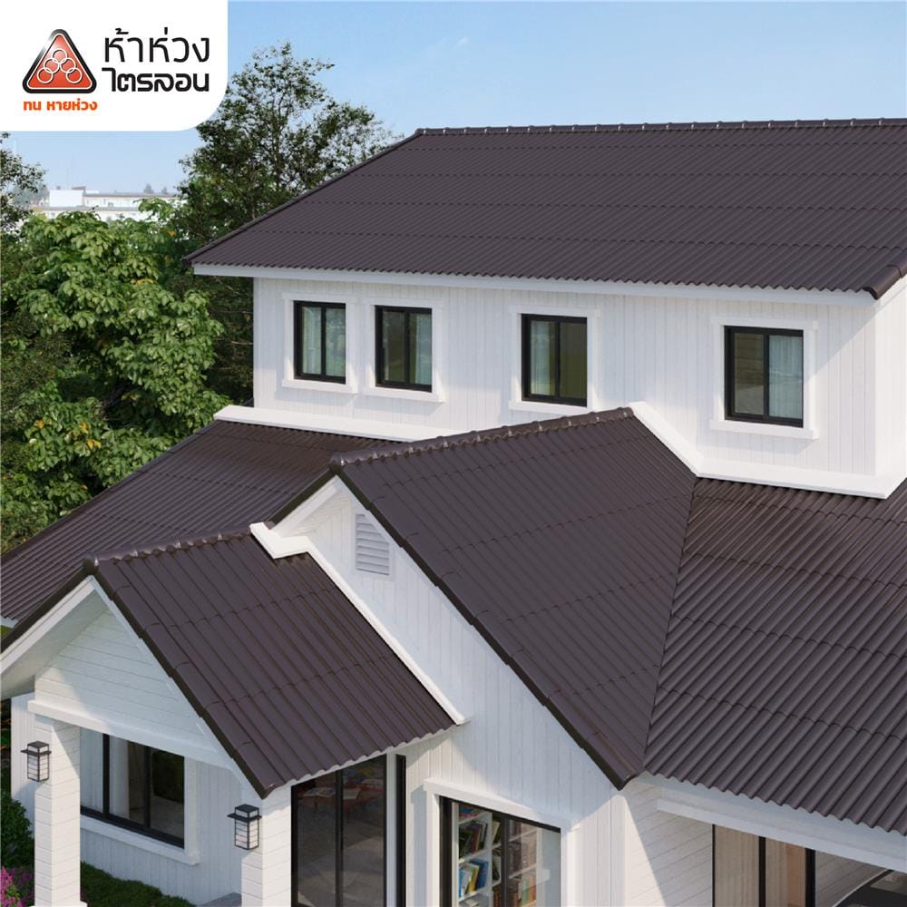 ครอบสันหลังคา/สันตะเข้ ไตรลอน ตราห้าห่วง 25.5x45x10.5 ซม. สีน้ำตาลมุกโกเมน