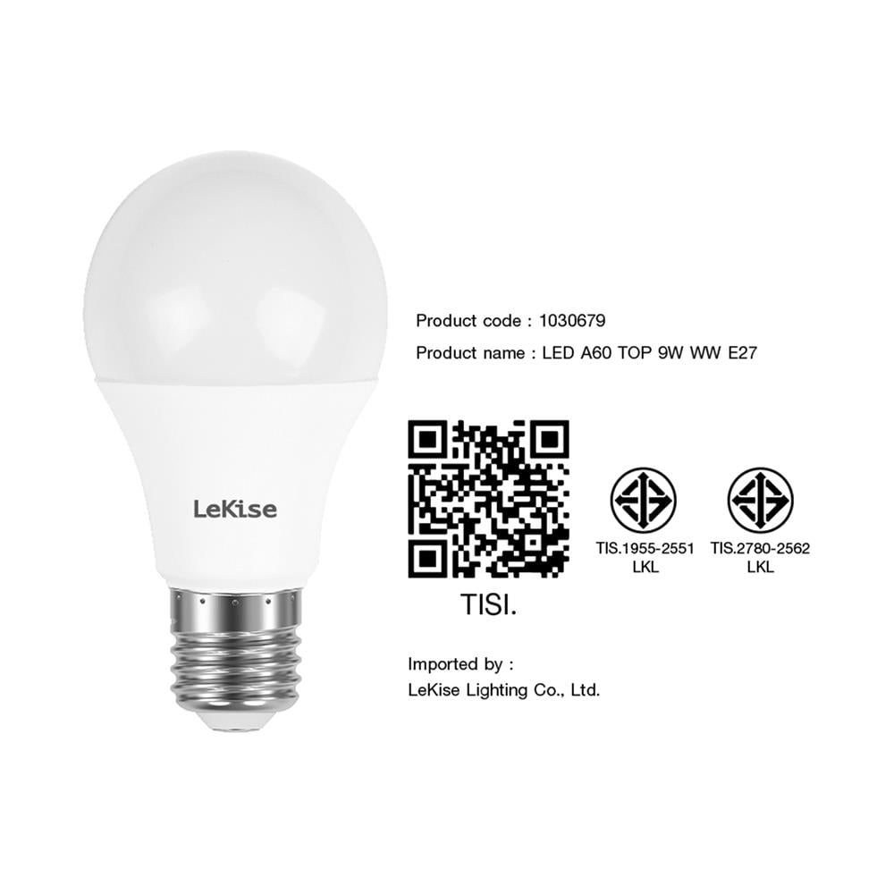 หลอด LED LEKISE A60 TOP 9 วัตต์ WARMWHITE E27