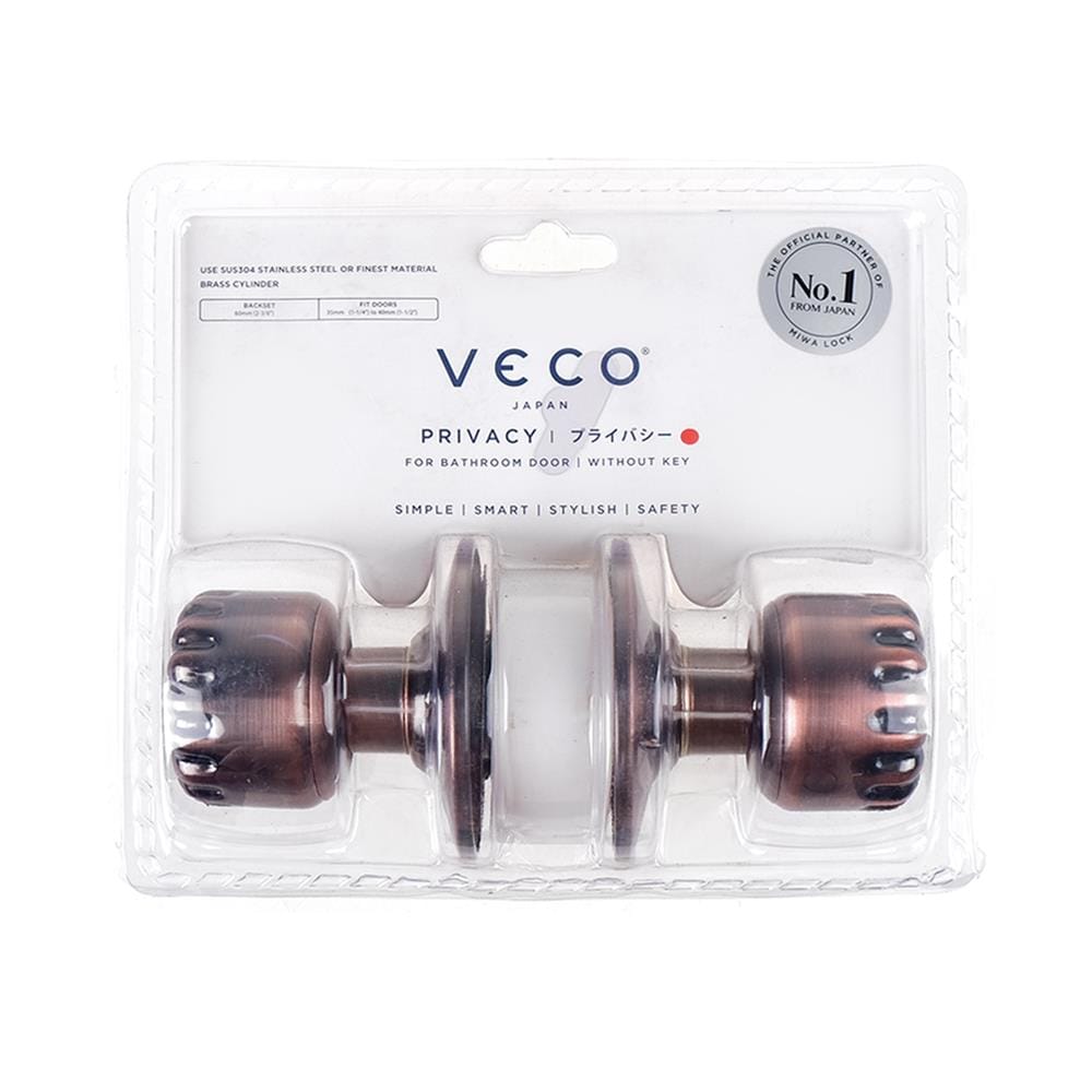 ลูกบิดประตูห้องน้ำ หัวฟักทอง VECO 905-AC-BK สีทองแดงรมดำ