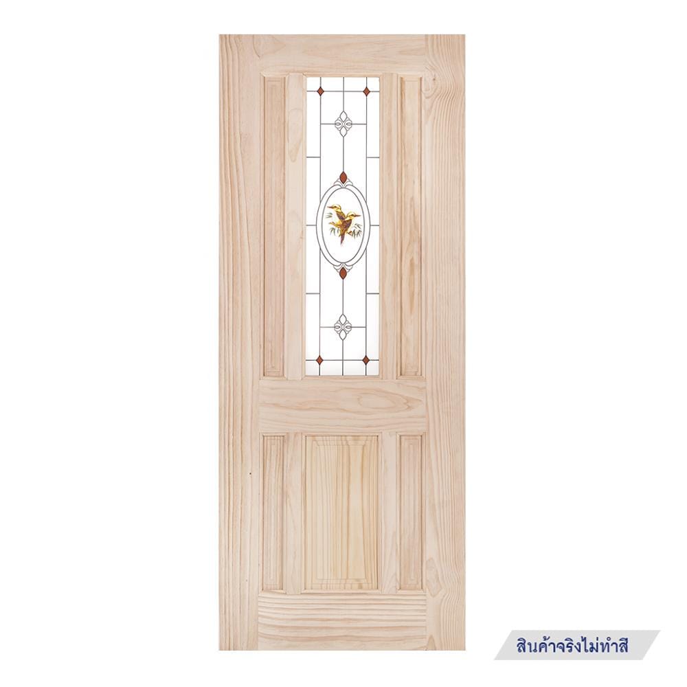 ประตูไม้สนนิวซีแลนด์ พร้อมกระจก MODERN DOORS BURRA 80X200 ซม. สีธรรมชาติ ไม่เจาะลูกบิด