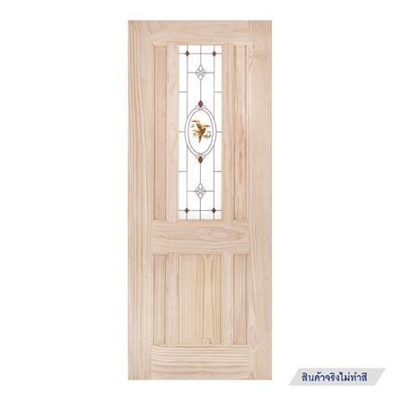 ประตูไม้สนนิวซีแลนด์ พร้อมกระจก MODERN DOORS BURRA 80X200 ซม. สีธรรมชาติ ไม่เจาะลูกบิด_0