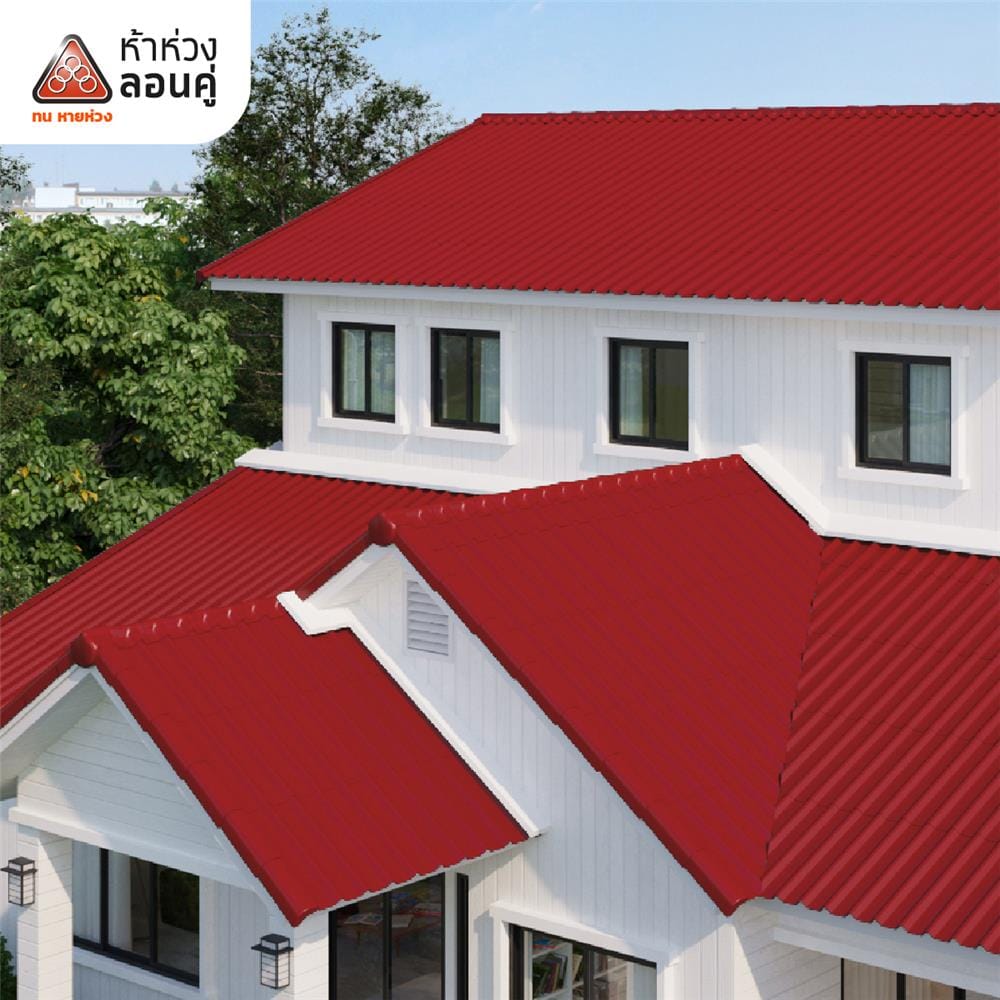 ครอบ 3 ทาง T ลอนคู่ ตราห้าห่วง 38x42x12 ซม. สีแดงอาทิตย์