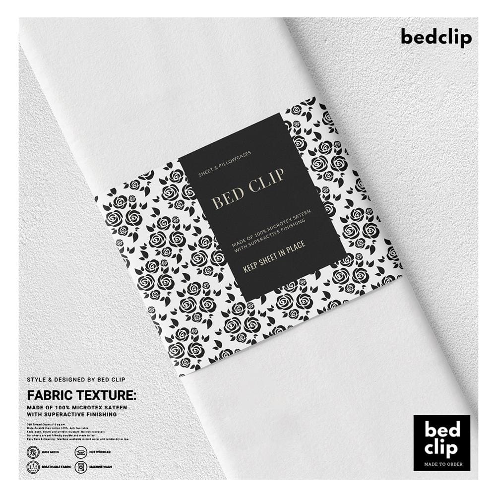ชุดผ้าปูที่นอน 8 ฟุต 3 ชิ้น BED CLIP MICROTEX สีขาว