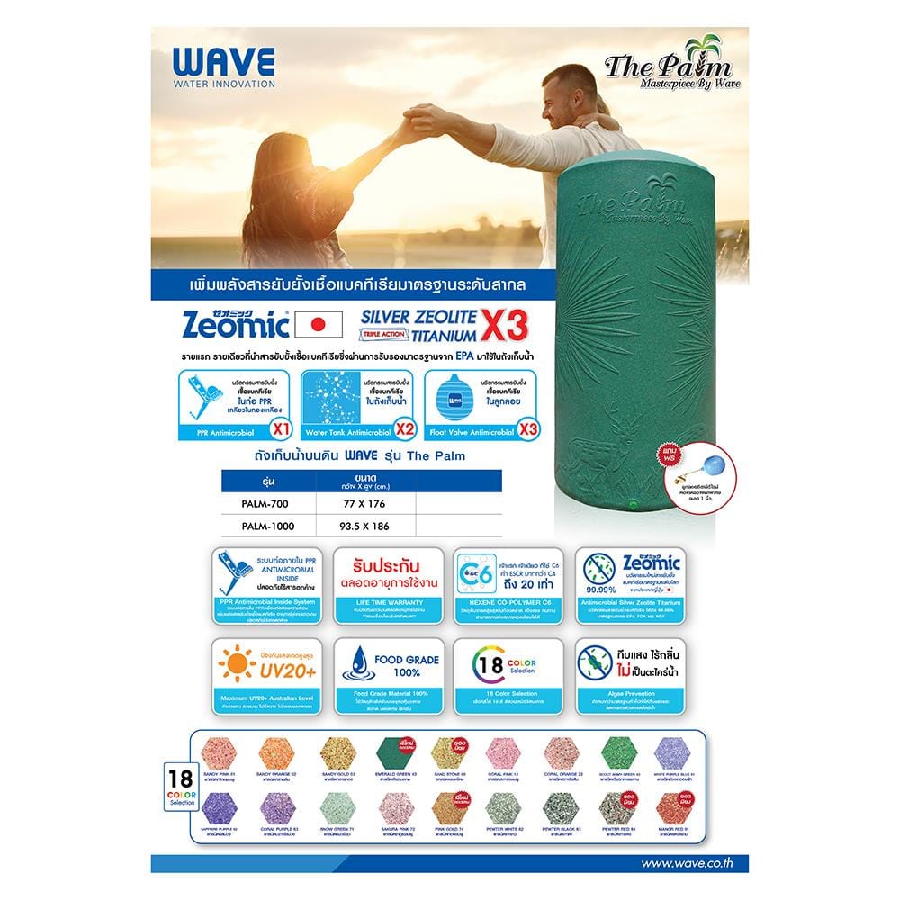 ถังเก็บน้ำ WAVE THE PALM 1000 ลิตร สีเขียวมรกต