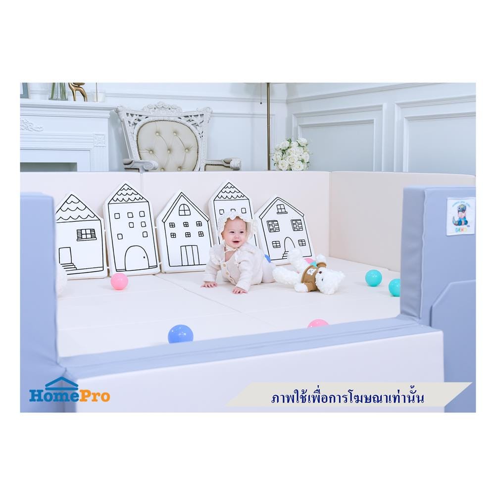 คอกกั้นเด็ก GEKO ไซซ์ L หนัง PU สีน้ำตาล/ครีม