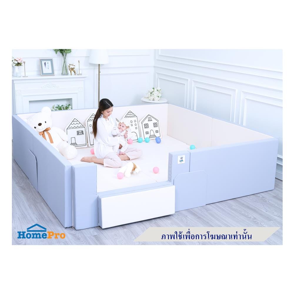 คอกกั้นเด็ก GEKO ไซซ์ 2x2 ม. หนัง PU สีเทา/ครีม