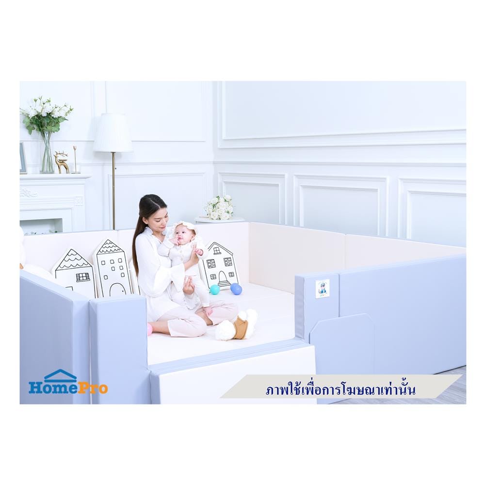 คอกกั้นเด็ก GEKO ไซซ์ 2x2 ม. หนัง PU สีเทา/ครีม