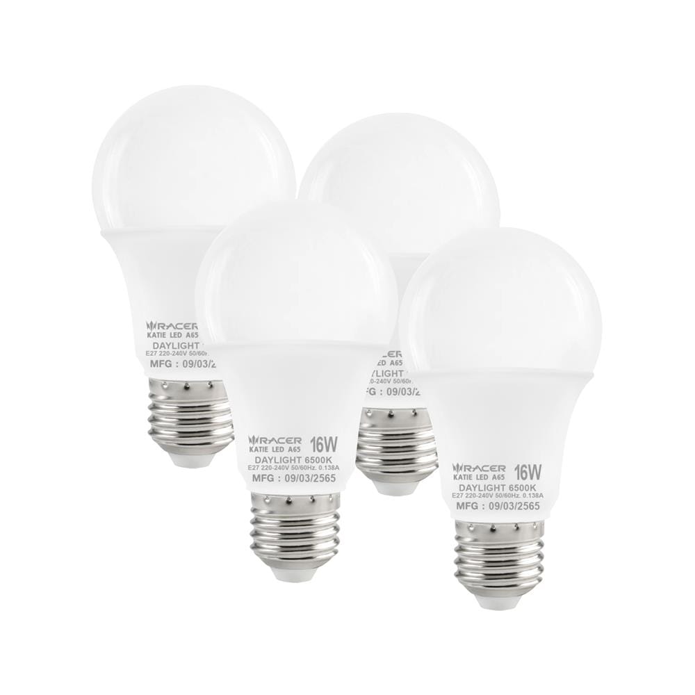 หลอด LED RACER A65 KATIE 16 วัตต์ DAYLIGHT E27 (แพ็ก 4 ชิ้น)