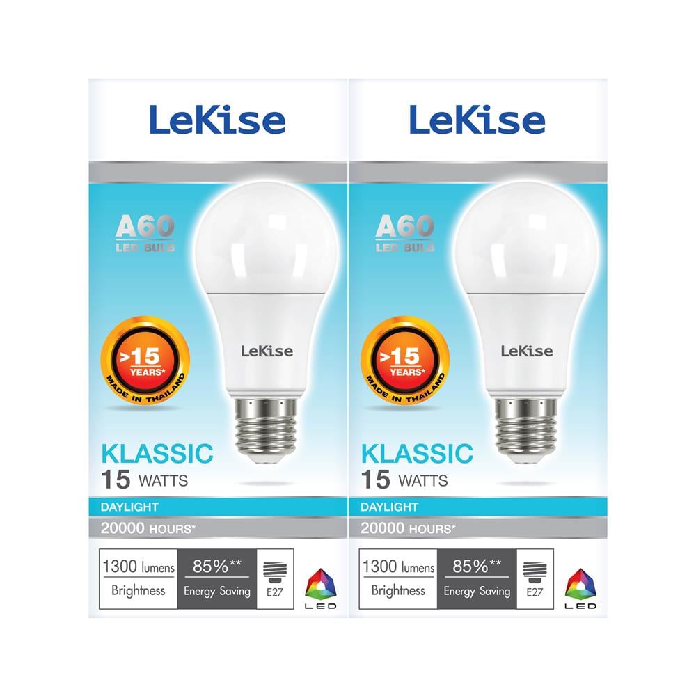 หลอด LED LEKISE A60 KLASSIC 15 วัตต์ E27 DAYLIGHT แพ็ก 2 ชิ้น