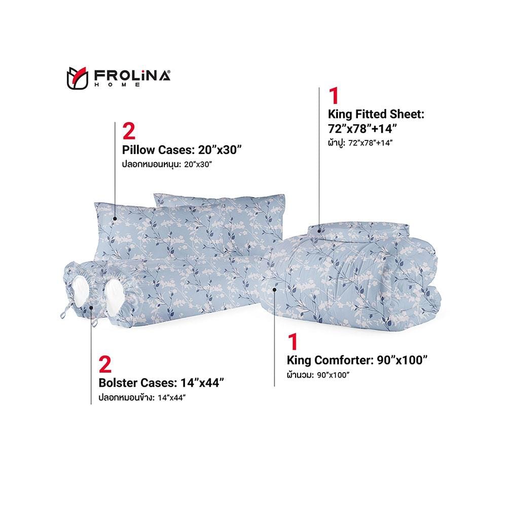 ชุดผ้าปูที่นอน 6 ฟุต 6 ชิ้น FROLINA MICROTEX DF016