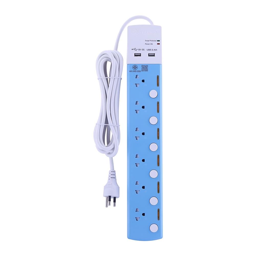 รางปลั๊กไฟ 6 ช่อง 6 สวิตช์ 2 USB TOSHINO TSP-6T 3 ม.