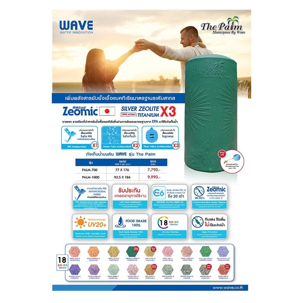 ถังเก็บน้ำ WAVE THE PALM 700 ลิตร สีหิมะเขียว