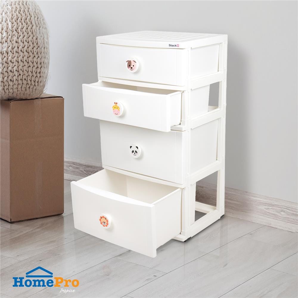 ตู้ลิ้นชัก 4 ชั้น STACKO C12 56X45X105 ซม. ANIMAL สีขาว