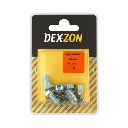 สกรูหัวหกเหลี่ยมพร้อมน็อต DEXZON 8X12 มม. 4 ชิ้น/แพ็ก_1