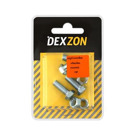 สกรูหัวหกเหลี่ยมพร้อมน็อต DEXZON 8X18 มม. 4 ชิ้น/แพ็ก_1