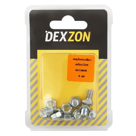 สกรูหัวหกเหลี่ยมพร้อมน็อต DEXZON 6X10 มม. 6 ชิ้น/แพ็ก_1