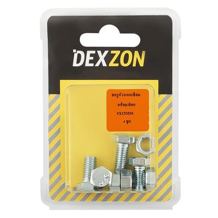 สกรูหัวหกเหลี่ยมพร้อมน็อต DEXZON 8X15 มม. 4 ชิ้น/แพ็ก_1