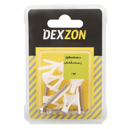 พุกยึดผนังกลวงพลาสติก พร้อมสกรู DEXZON 12 มม. 4 ตัว_1
