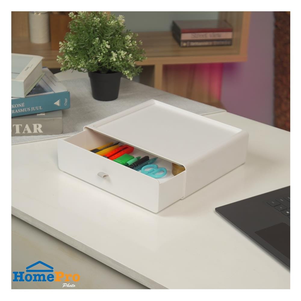 กล่องลิ้นชักเล็ก STACKO CUBE M 26.8x21x8 ซม. สีขาว