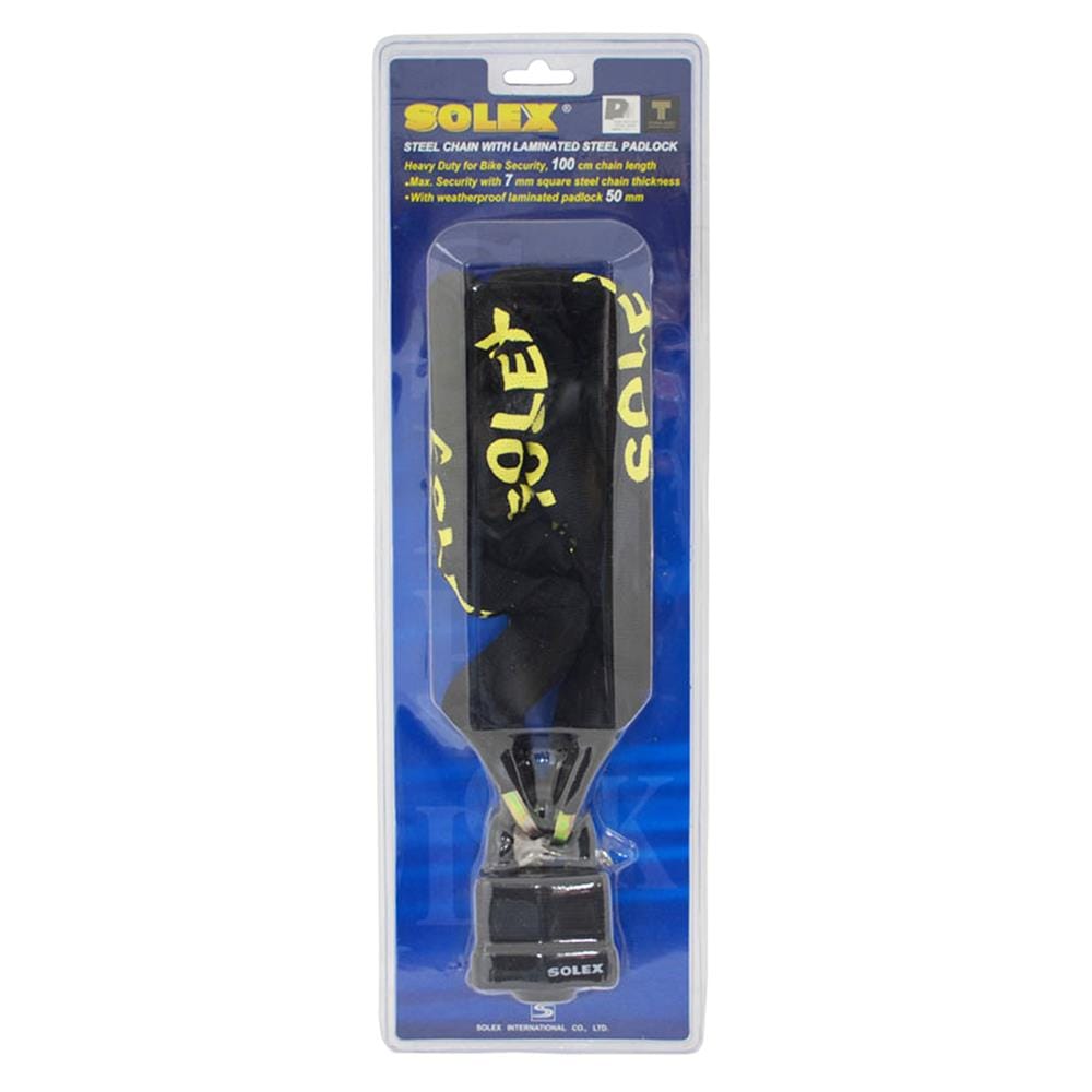 โซ่คล้องทั่วไป พร้อมกุญแจ SOLEX WP50 7 มม. 100 ซม. สีดำ