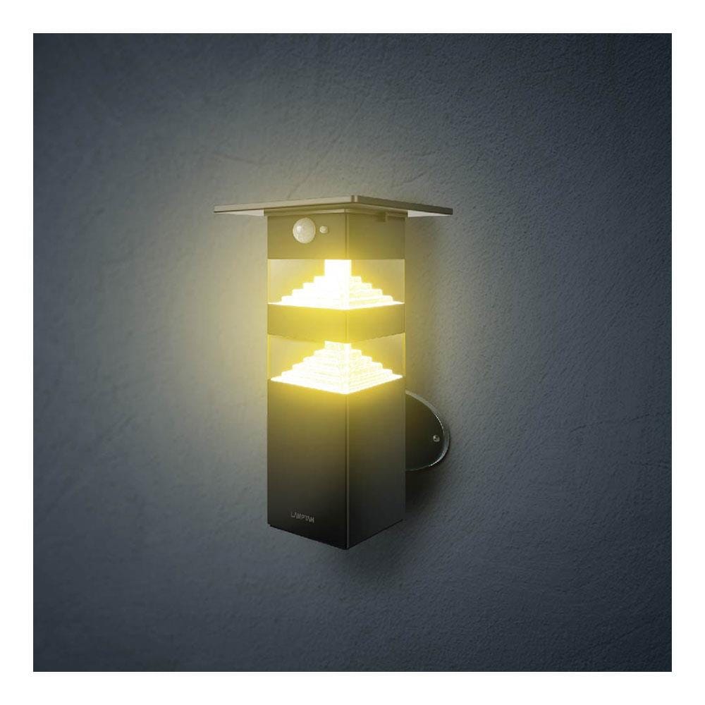 ไฟผนังภายนอก SOLAR LAMPTAN DOUBLE SHADE 10 วัตต์ WARMWHITE สีดำ