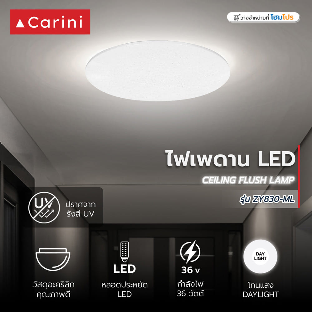 ไฟเพดาน LED CARINI ZY830-ML 15 นิ้ว 36 วัตต์ DAYLIGHT สีขาว