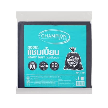 ถุงขยะหนา CHAMPION 24X28 นิ้ว 20 ใบ สีดำ_0