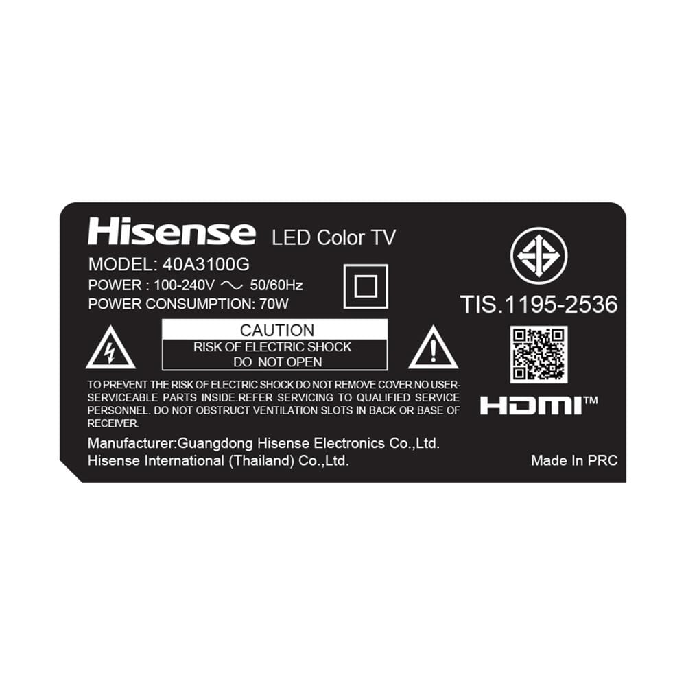 ทีวีแอลอีดี 40 นิ้ว HISENSE (FULL HD, LED, DIGITAL TV) 40A3100G