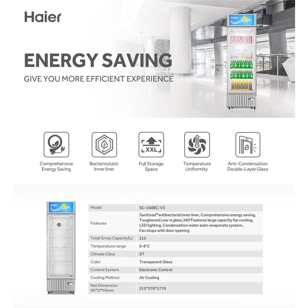 ตู้แช่เครื่องดื่ม HAIER SC-240BC-V3 7.6 คิว สีขาว