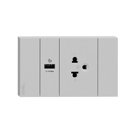 ชุดเต้ารับเดี่ยว 3 ขา + USB 1 ช่อง SCHNEIDER A70426USB_UST_GY สีเทา