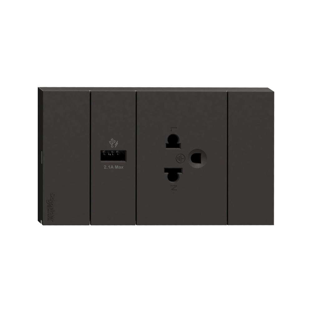 ชุดเต้ารับเดี่ยว 3 ขา + USB 1 ช่อง SCHNEIDER A70426USB_UST_BK สีดำ