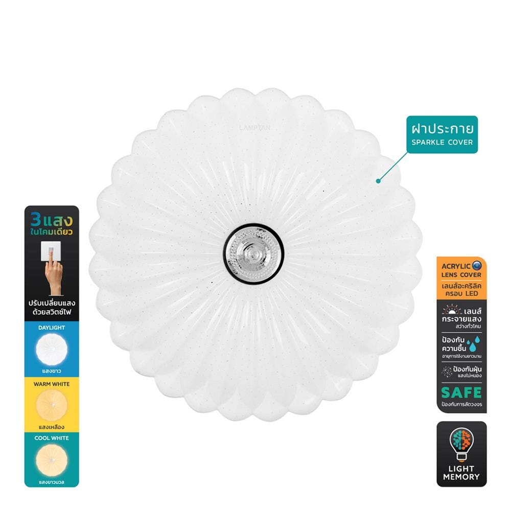ไฟเพดาน LED LAMPTAN SUNFLOWER 15 นิ้ว 36 วัตต์ DAYLIGHT/COOL WHITE/WARM WHITE สีขาว