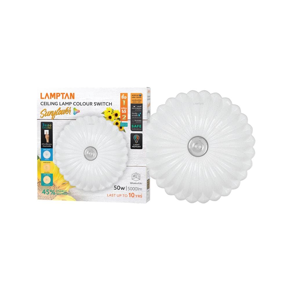 ไฟเพดาน LED LAMPTAN SUNFLOWER 19 นิ้ว 50 วัตต์ DAYLIGHT/COOL WHITE/WARM WHITE สีขาว